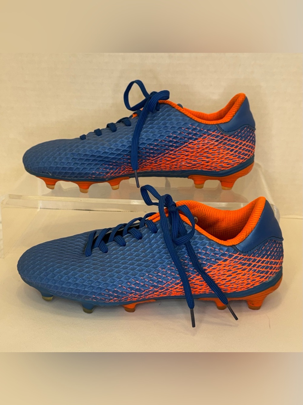 Blue and Orange Soccer Cleats